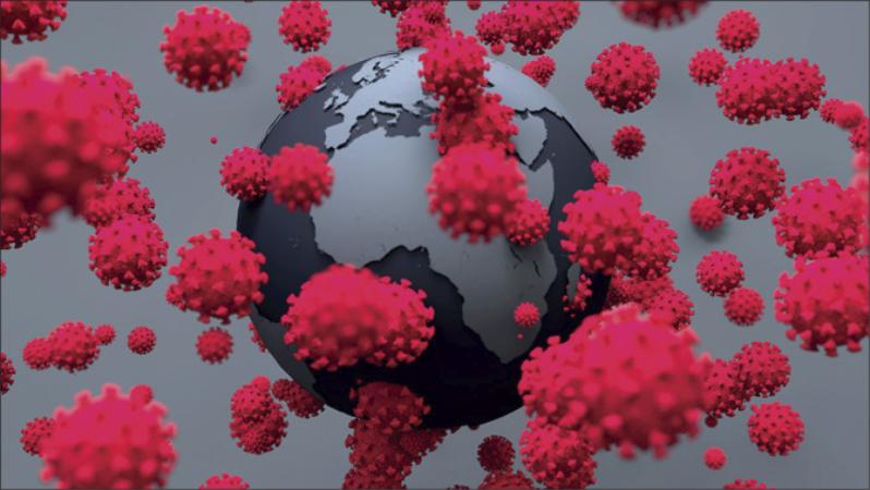 Molécule de virus autour de la planète terre